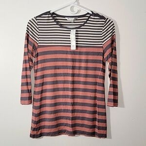 Downeast Counterbalance top silky light jersey 3/4 sleeve Rose Grey Stripe small